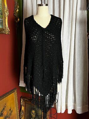 XOXO Black knit poncho shawl